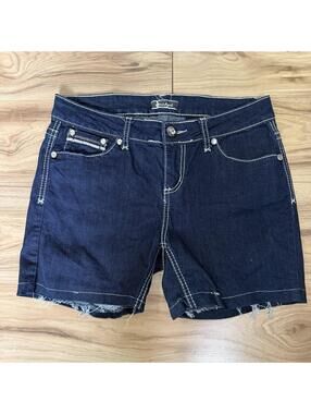 Soundgirl Dark Wash Denim Shorts 13 Sequin Rhinestone McBling Y2K Bling Pocket